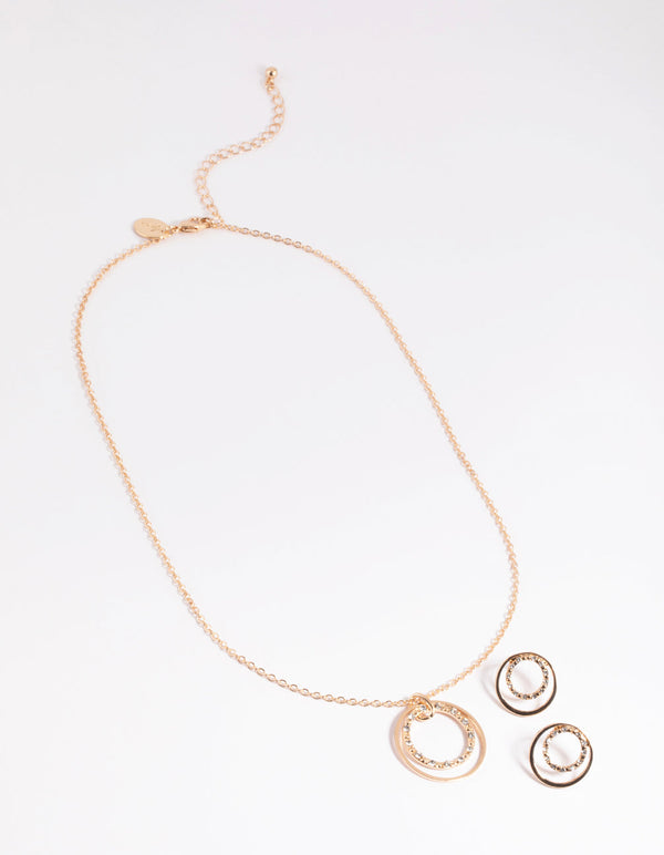 Gold Diamante Circle Necklace and Earrings Set