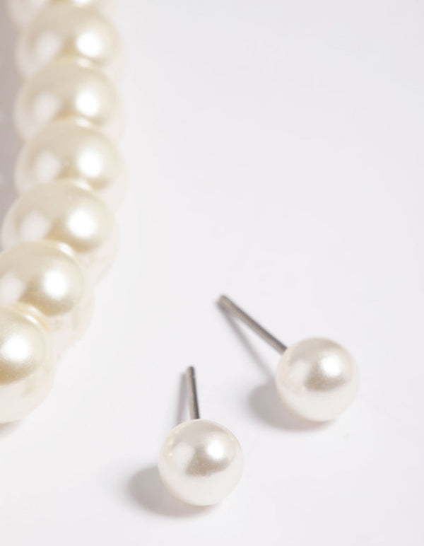 Gold Pearl Necklace and Earring Set