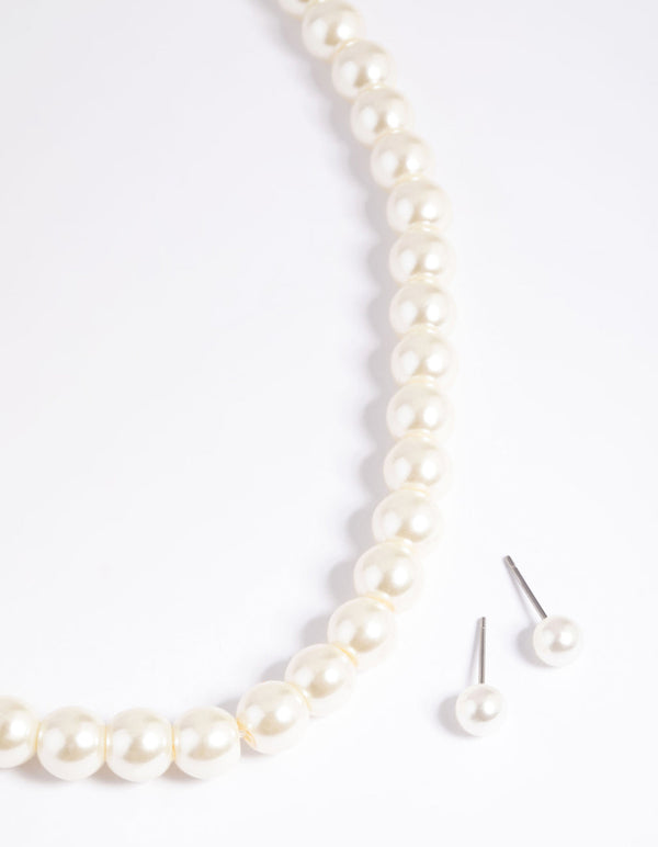 Gold Pearl Necklace and Earring Set