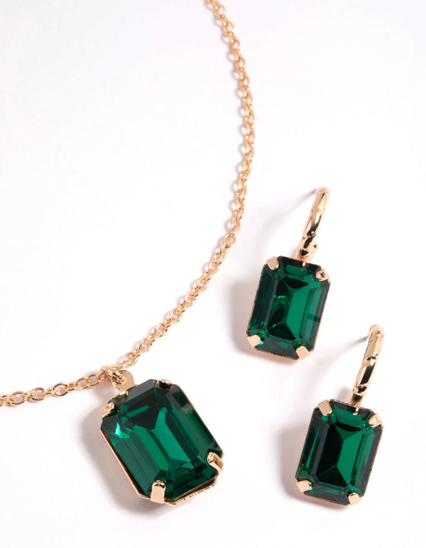 Emerald Green Necklace and Huggie Earrings Set