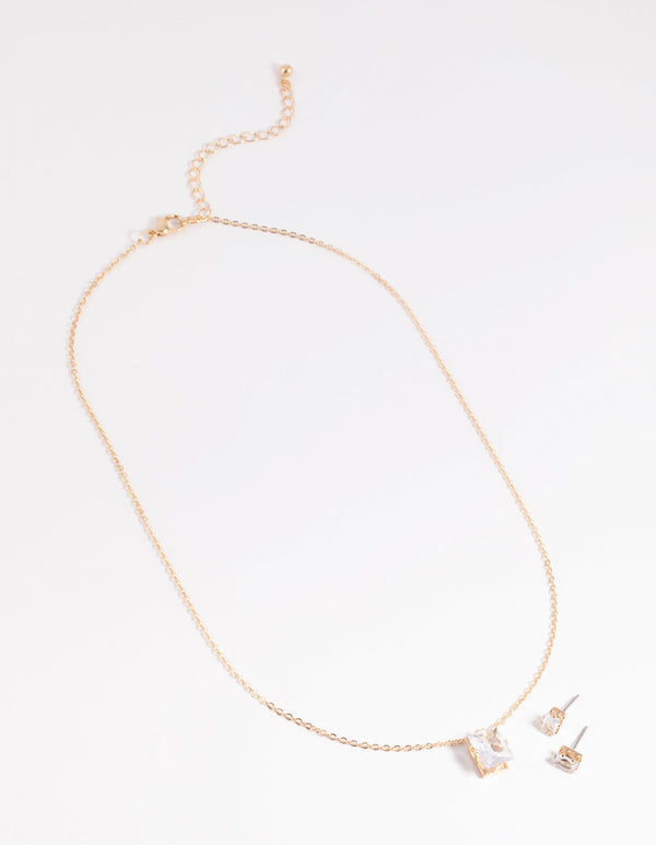 Gold Diamante Emerald Necklace and Earrings Set