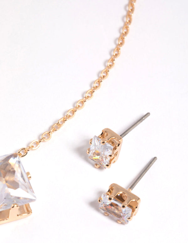 Gold Diamante Emerald Necklace and Earrings Set