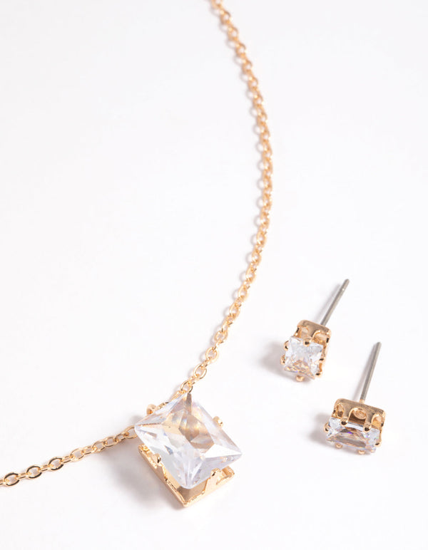 Gold Diamante Emerald Necklace and Earrings Set