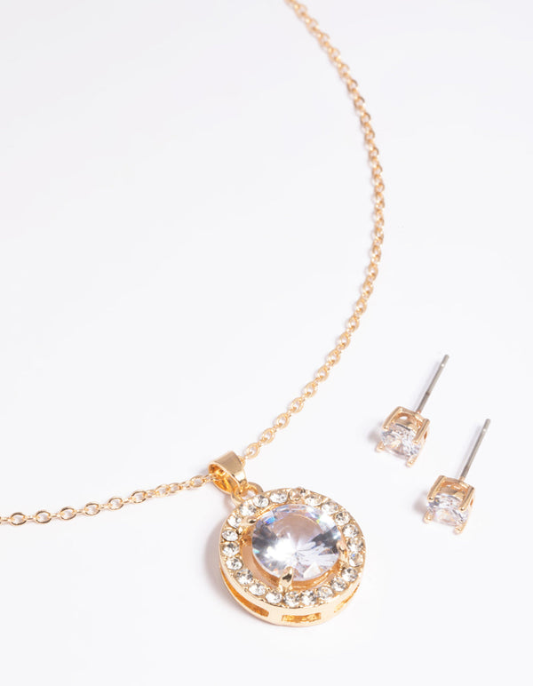Gold Diamante Stone Necklace and Earrings Set