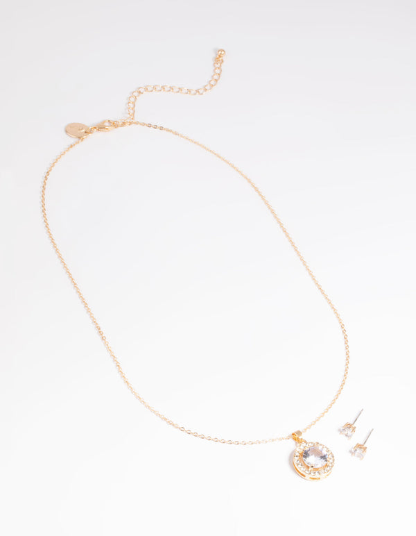 Gold Diamante Stone Necklace and Earrings Set