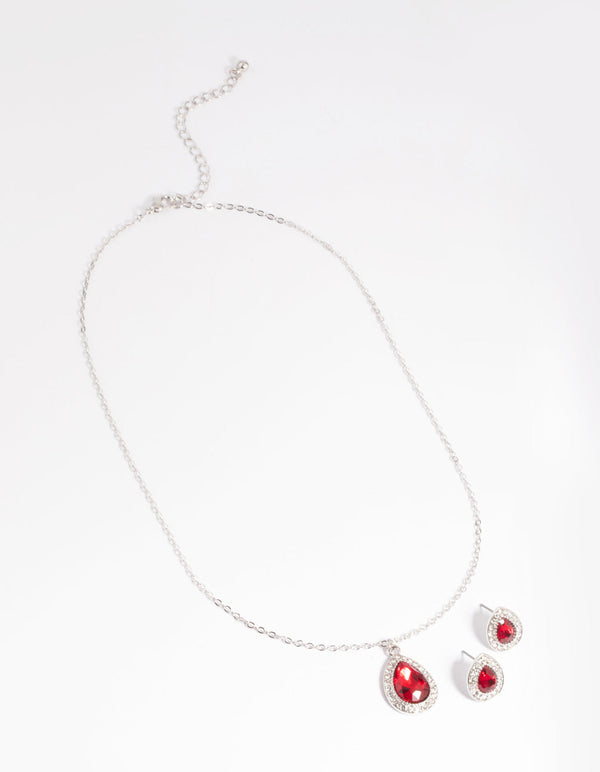 Red Pear Stone Necklace and Earrings Set