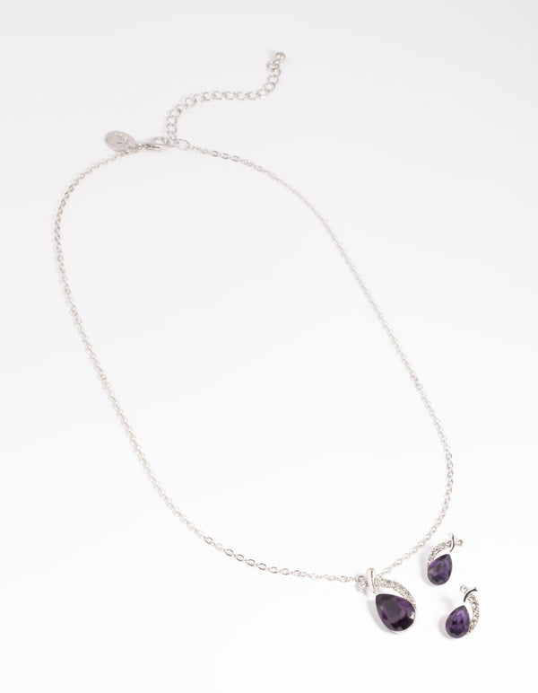 Purple Pear Stone Necklace and Earrings Set