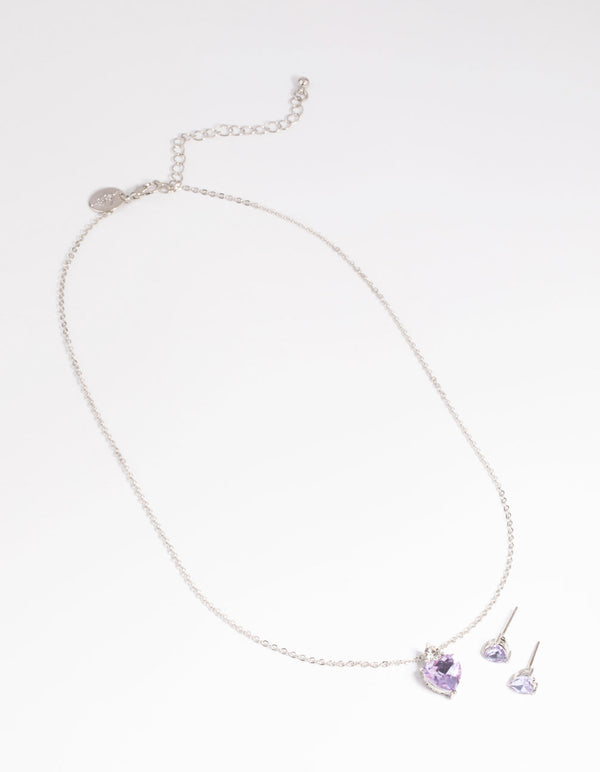 Lilac Heart Necklace and Earrings Set