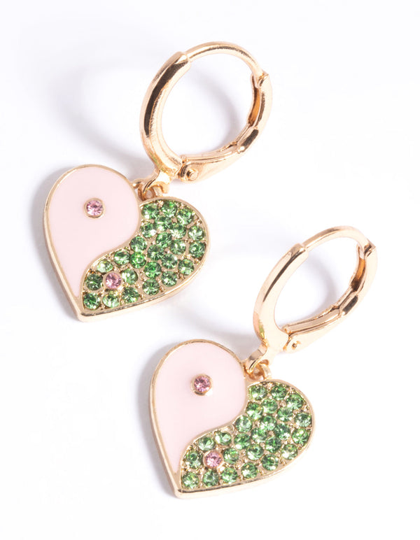 Pink Yin Yang Heart Huggie Hoop Earrings