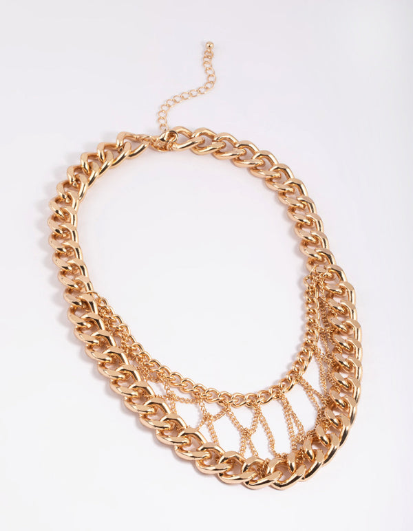 Gold Interlocked Curb Chain Necklace