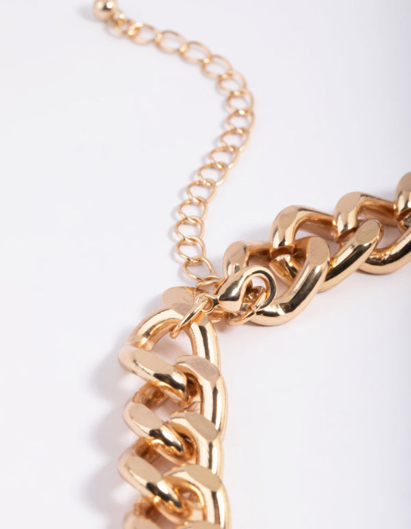Gold Interlocked Curb Chain Necklace