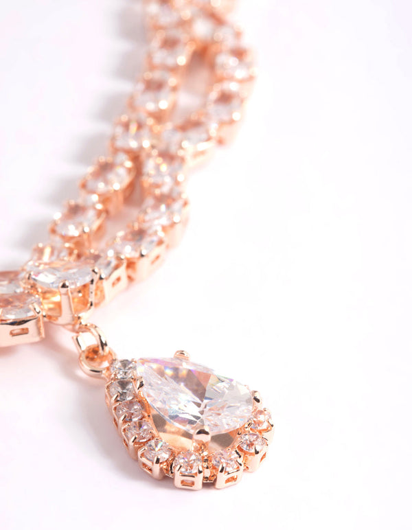 Rhodium Cubic Zirconia Lace Teardrop Necklace