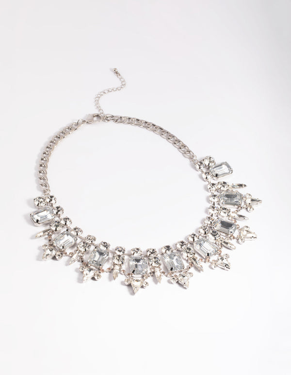 Rhodium Diamanate Statement Stone Necklace