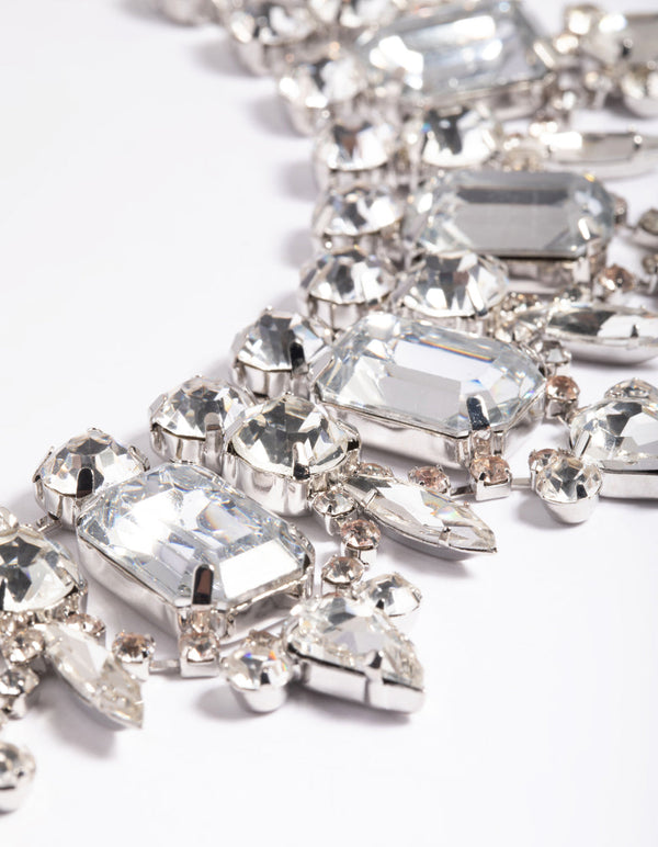 Rhodium Diamanate Statement Stone Necklace