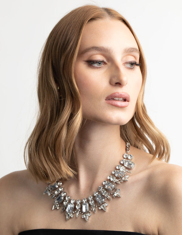Rhodium Diamanate Statement Stone Necklace