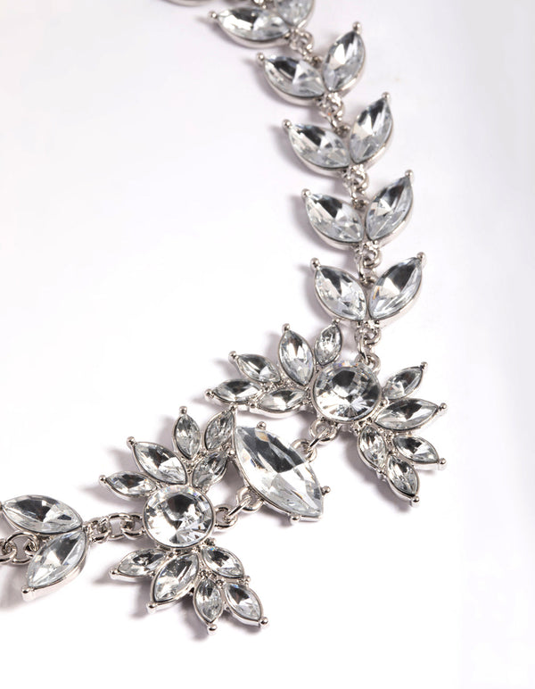 Rhodium Diamante Marquise Choker Necklace Set