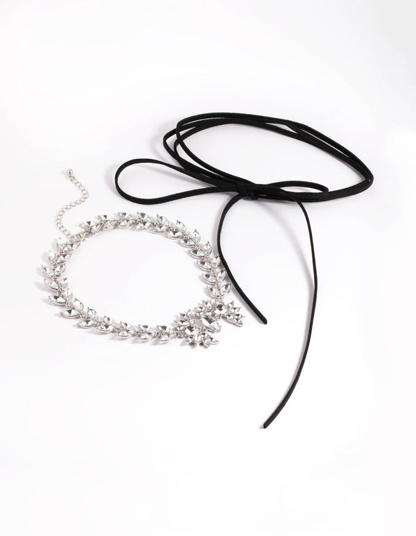 Rhodium Diamante Marquise Choker Necklace Set