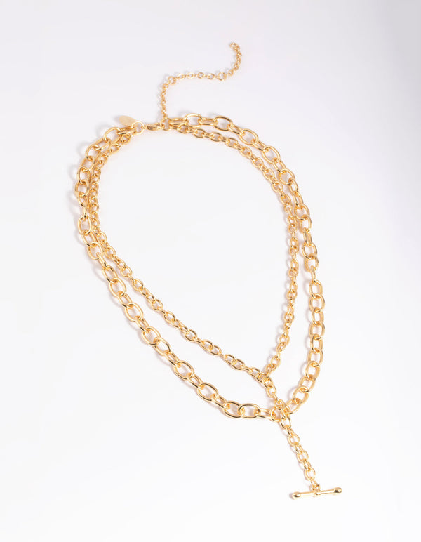 Gold Plated Bar Chain Layered Necklace