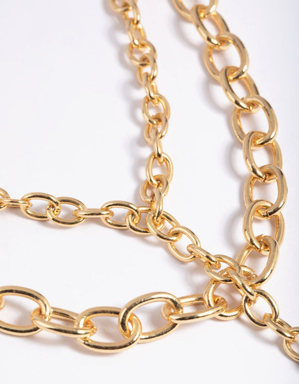 Gold Plated Bar Chain Layered Necklace