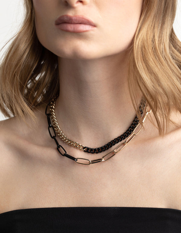 Matte Black Half and Half Chain Necklace