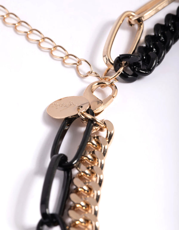 Matte Black Half and Half Chain Necklace