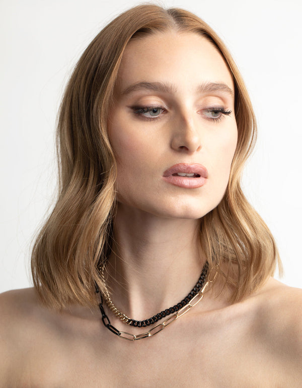 Matte Black Half and Half Chain Necklace