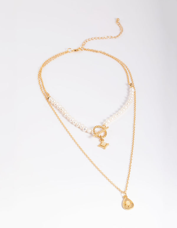 Gold Plated Frewshwater Pearl Fob Necklace