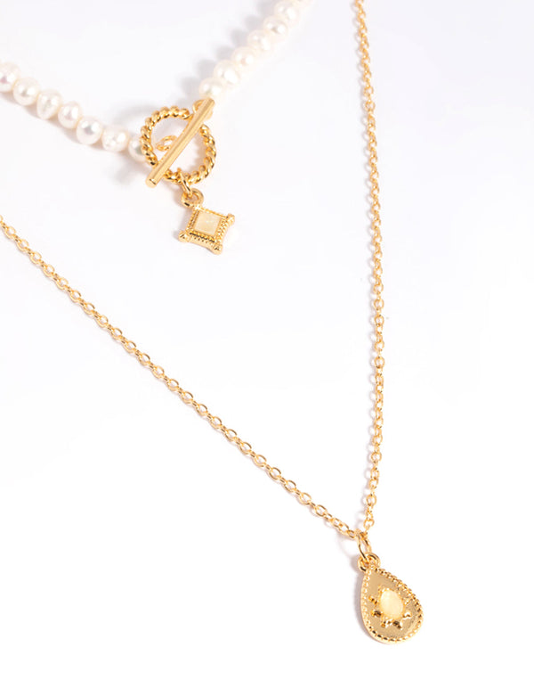 Gold Plated Frewshwater Pearl Fob Necklace
