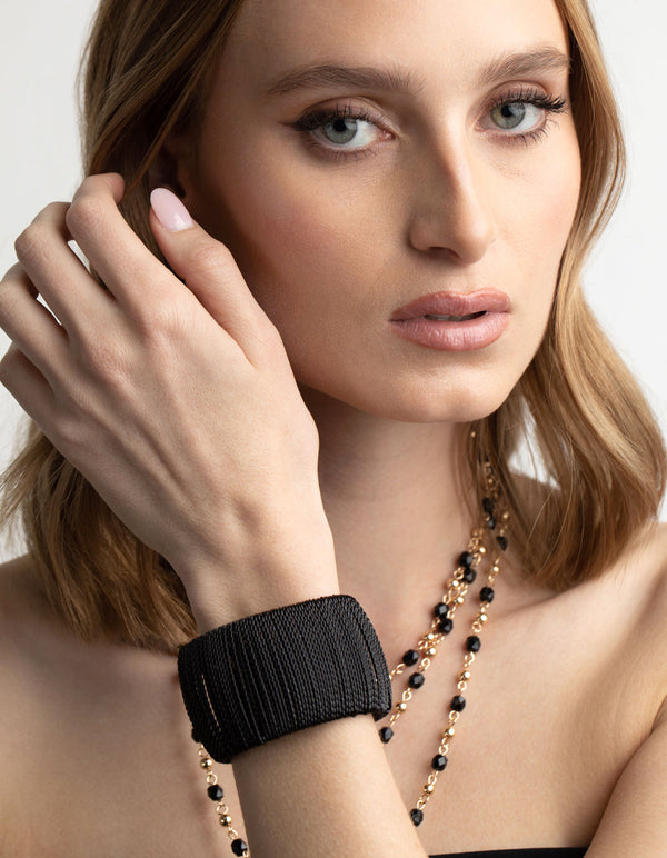 Matte Black Wide Chain Cuff Bangle