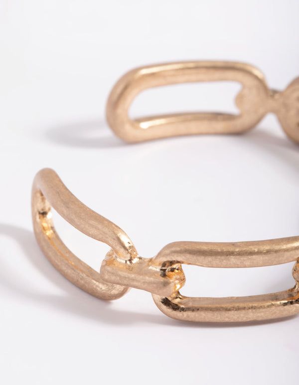 Worn Gold Oval Link Cuff Bangle Bracelet