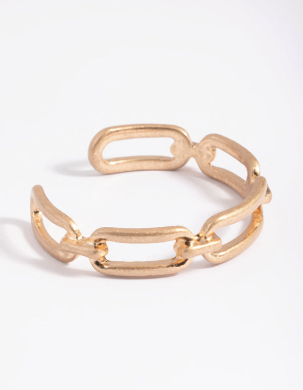 Worn Gold Oval Link Cuff Bangle Bracelet
