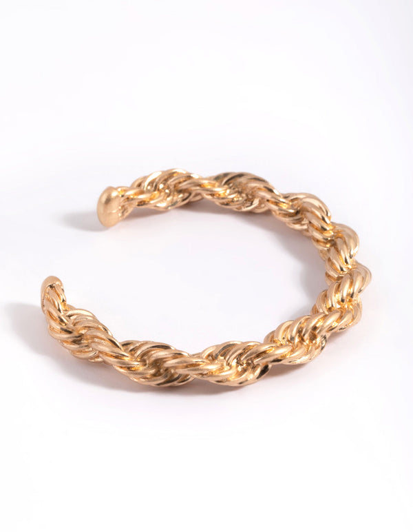 Worn Gold Rope Cuff Bangle Bracelet