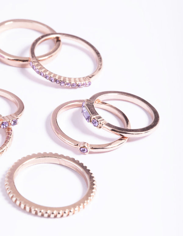 Rose Gold Diamante Crescent Ring Stack Pack
