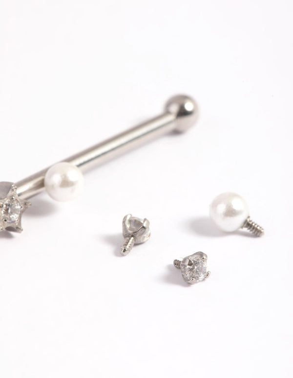 Surgical Steel Pearl and Star Industrial Bar