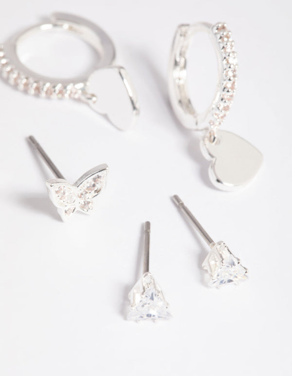 Silver Plated Butterfly and Heart Earring Stack Pack