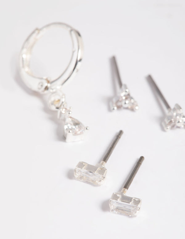 Silver Plated Pear Huggie Hoop Earring Stack Pack