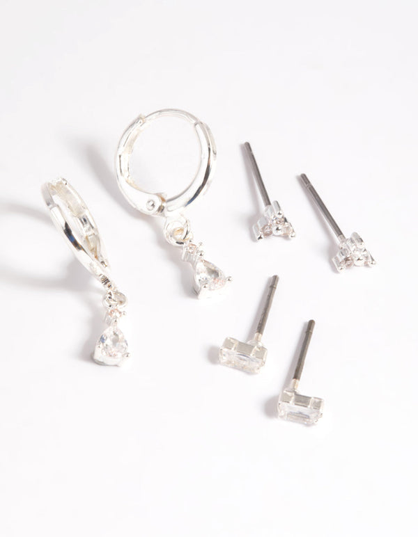 Silver Plated Pear Huggie Hoop Earring Stack Pack