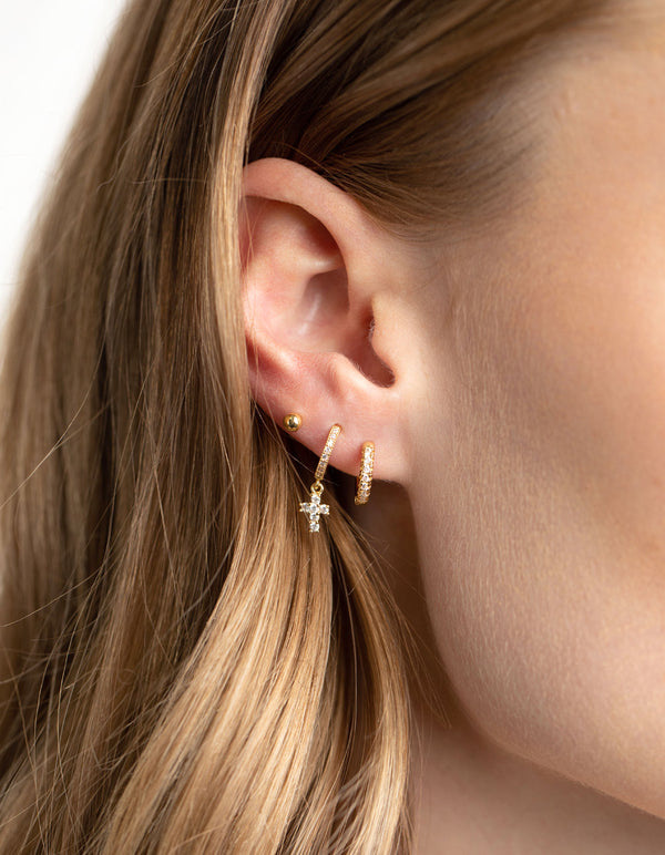Gold Plated Cubic Zirconia Pave Cross Earring Stack Pack