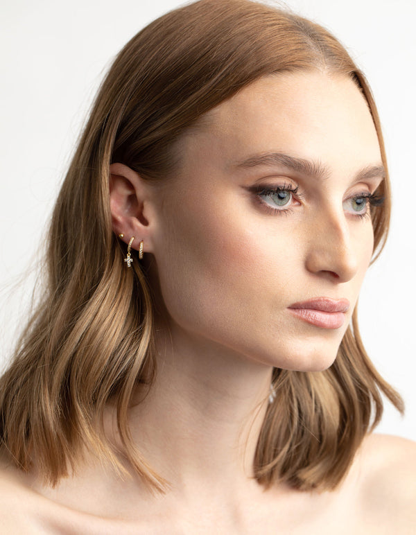 Gold Plated Cubic Zirconia Pave Cross Earring Stack Pack