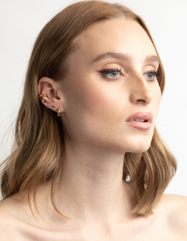 Gold Plated Huggie and Cuff Earring Stack Pack