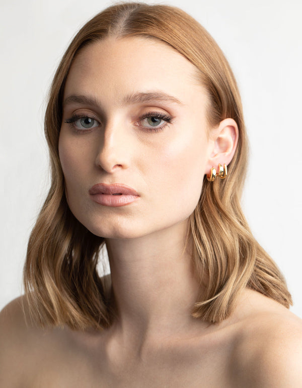 Gold Plated Simple Huggie Hoop Earring Stack Pack
