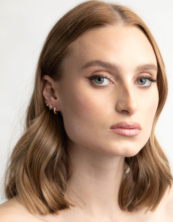 Gold Plated Cubic Zirconia Leaf Earring Stack Pack