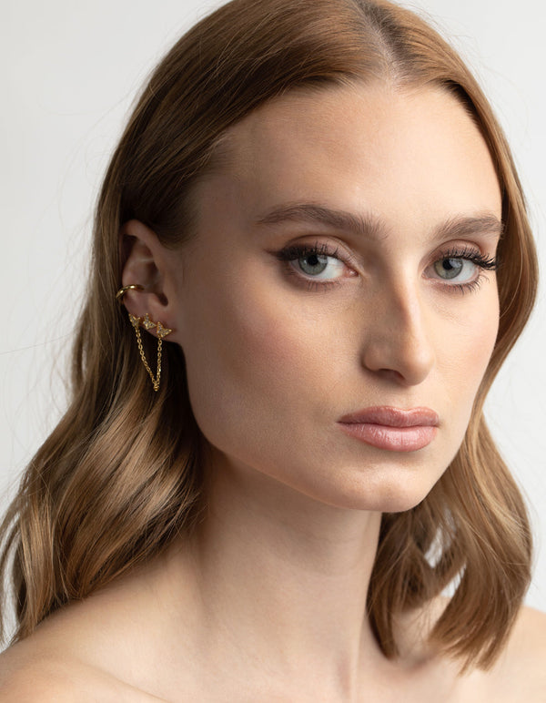 Gold Plated Butterfly Chain Earring Stack Pack