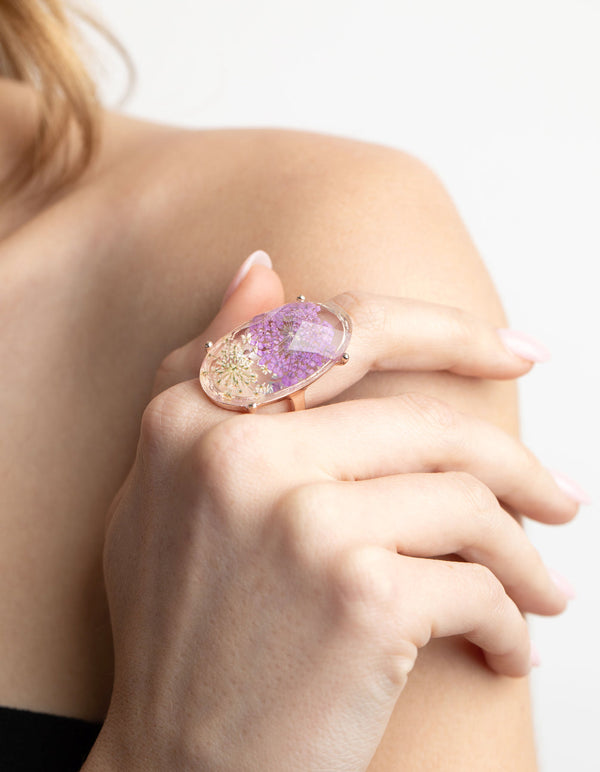 Gold and Lilac Flower Ring