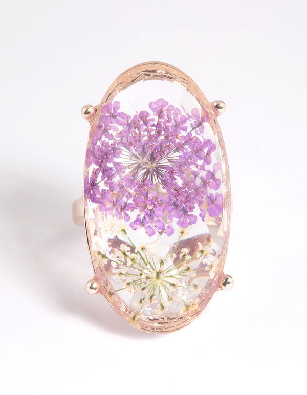 Gold and Lilac Flower Ring