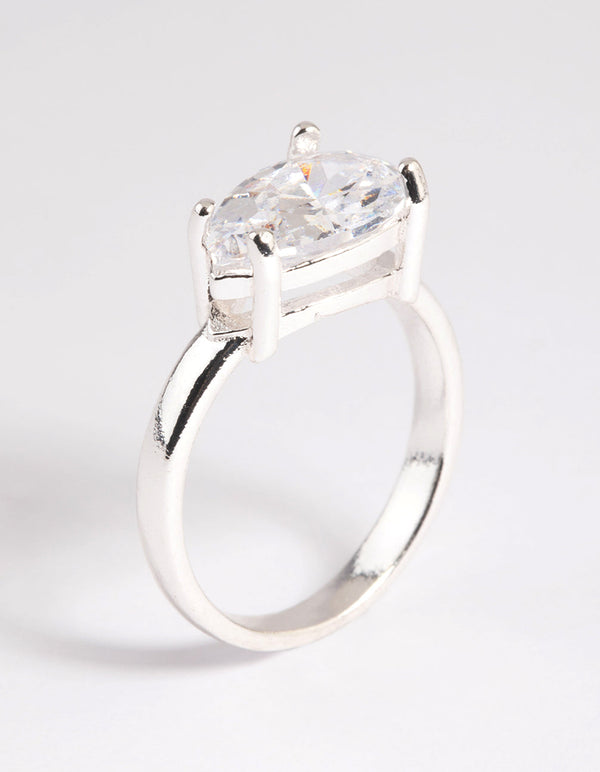 Silver Plated Cubic Zirconia Pear Ring