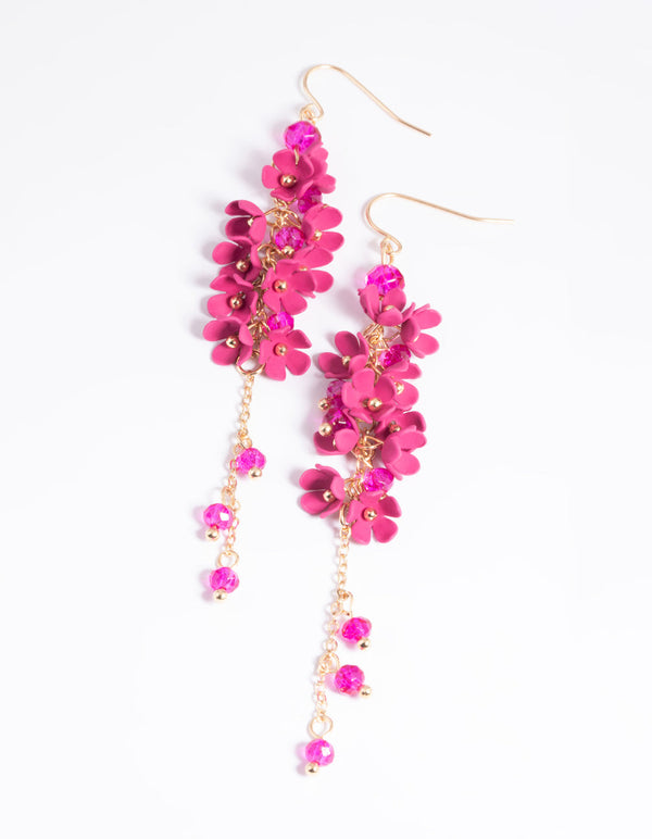 Fuchsia Flower Cluster Drop Earrings
