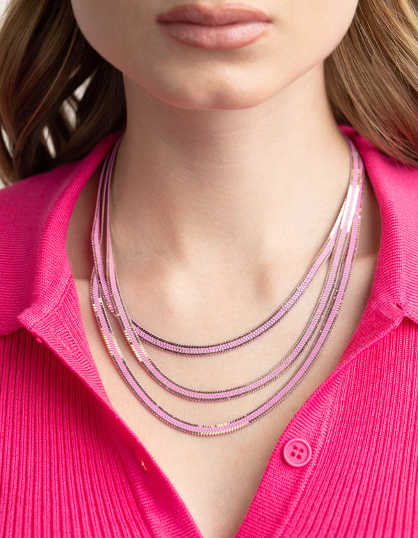 Matte Pink Layered Snake Chain Necklace