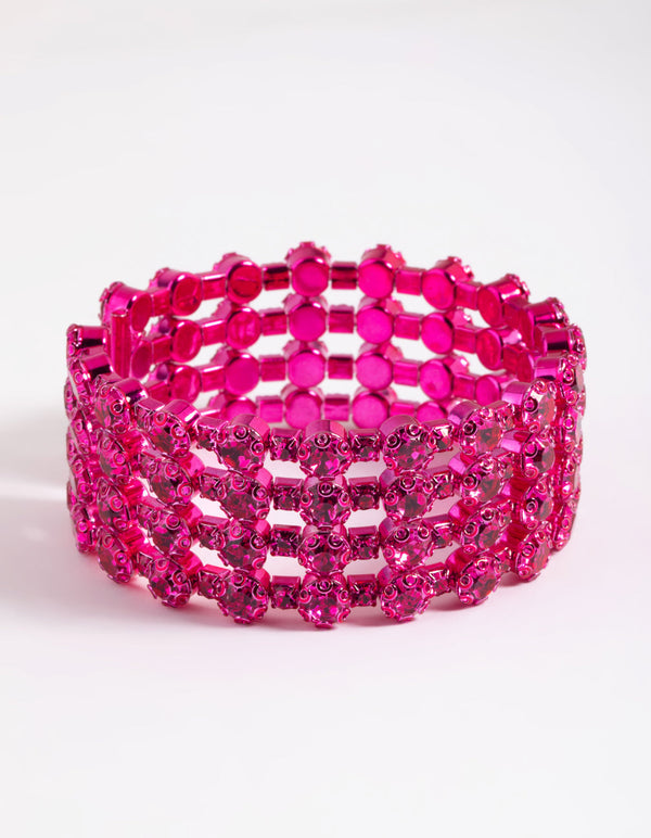 Pink Diamante Cuff Bangle Bracelet