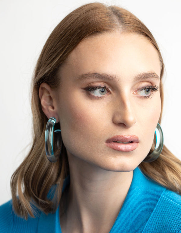 Blue Tube 62mm Hoop Earrings
